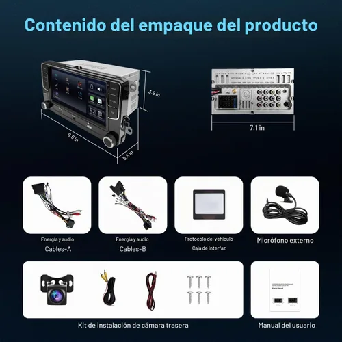 Vista 8 de Estéreo auto inalámbrico del coche de CarPlay Android para VW, 7" radio doble DIN Fits Golf Passat Jetta Tiguan, Navigation, hands-free calls
