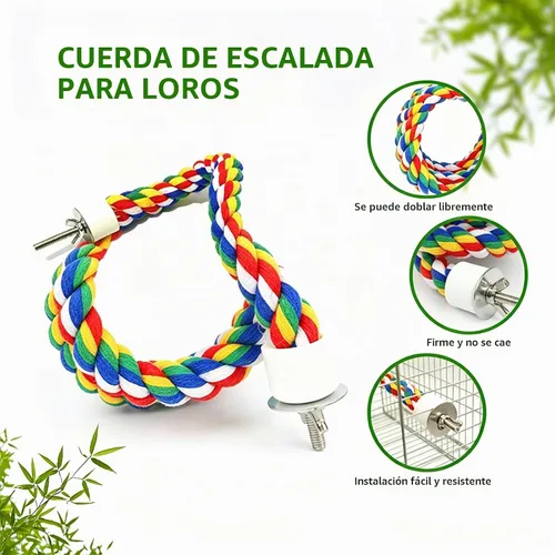 Vista 3 de Perca para pájaros, perca de cuerda para pájaros y percha de cuerda, perchas para pájaros para jaula, perca de cuerda para conures, loros, cacatúa