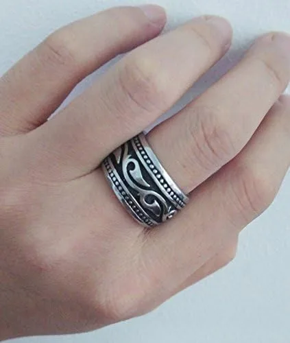 Vista 5 de Anillos de acero inoxidable para hombre vintage Biker banda celta ancha tamaño 7-15