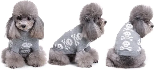 Vista 2 de S-Lifeeling Suéter para perros con calavera para Halloween, Navidad, ropa para mascotas, ropa suave y cómoda para perros - Gris