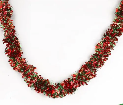 Vista 3 de Guirnalda de oropel rojo de 59 pies, guirnalda metálica de oropel de Navidad, guirnalda metálica para árbol de Navidad, oropel con purpurina