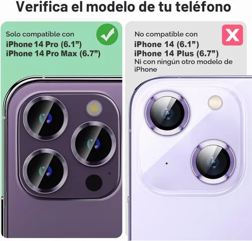 Vista 2 de Protector de lente de cámara Bling para iPhone 14 Pro/14 Pro Max, dureza 9H a prueba de rayones, protector de anillo individual de metal, accesorios