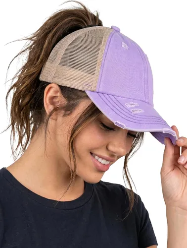 Vista 112 de Funky Junque - Sombrero de cola de caballo para mujer, gorra de béisbol con ajuste ajustable y cola de caballo alta cruzada para uso diario Paquete