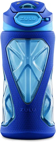 Vista 12 de ZULU Torque 16oz Plastic Kids Water Bottle with Silicone Sleeve and Leak-Proof Locking Flip Lid, Soft Touch Carry Loop for School Backpack