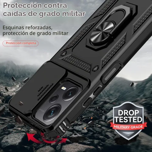 Vista 8 de Funda para Redmi Note 12 5G, Poco X5 5G 22111317PG Funda con protector de pantalla de vidrio templado y cubierta de cámara deslizante, soporte
