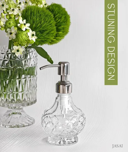 Vista 6 de JASAI Dispensador de jabón pequeño de vidrio transparente, dispensador de jabón de baño con bomba Strudy para cocina pequeña y baño, jabón de cocina