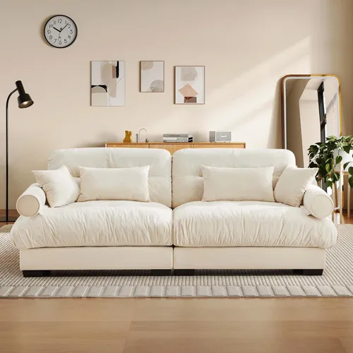 Vista 20 de Reposapiés Otomano Tapizado de Terciopelo con Cojín para Sofá Seccional Sofá 300 libras para Sala de Estar (Beige)