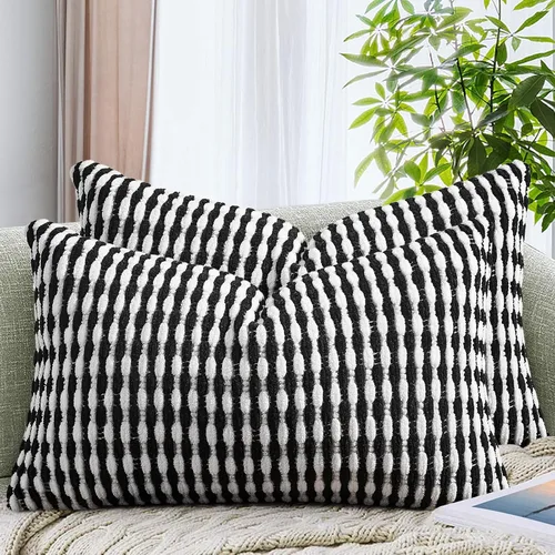 Vista 21 de AmHoo - Funda decorativa de almohada estilo bohemio de chenilla, funda de almohada con borlas tuftadas para sofá, cama, dormitorio, sala de estar