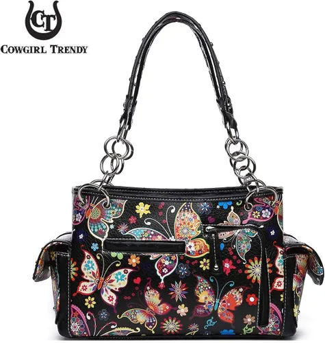 Vista 4 de Juego de cartera para mujer, estilo occidental, diseño de flores y mariposas, estilo floral, estilo campestre