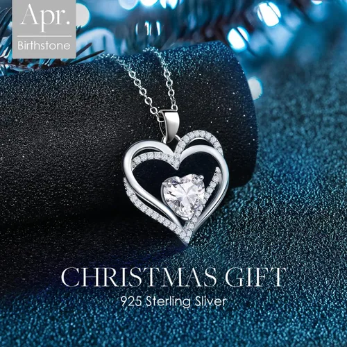 Vista 4 de CDE Collares de corazón para mujer, plata esterlina 925, dije de piedra natal, aniversario, cumpleaños, Navidad, día de San Valentín, joyería