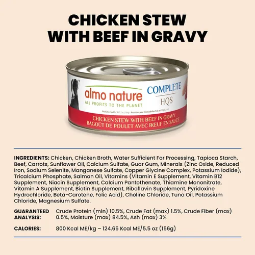 Vista 6 de Almo Nature HQS - Comida húmeda completa para perros, estofado de pollo con carne de res, 5.5 onzas (paquete de 12)