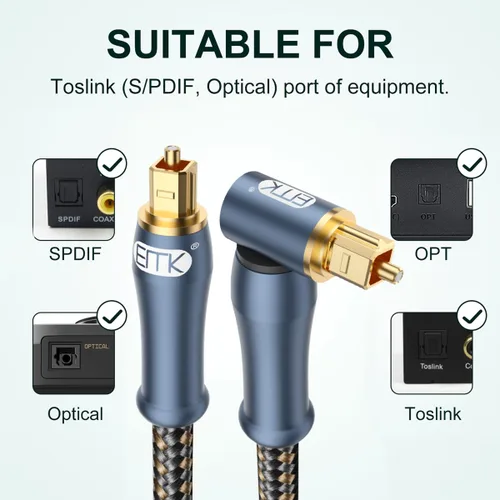 Vista 2 de EMK Optical Cable Rectangular Toslink Cable Fibre Optic Cable (5 Metres)