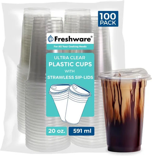 Vista 7 de Freshware - Vasos desechables transparentes de 12 onzas con tapas