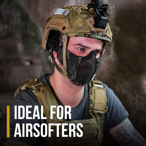 Vista 6 de OneTigris Foldable Tactical Airsoft Mesh Half Mask Helmet Compatible 800FPS ANSI Z80.3 certified,soft foam cheek pads,skull cap strap included