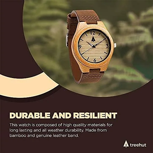Vista 2 de Treehut - Reloj de pulsera para hombre de cuarzo de madera con correa de cuero de calidad superior
