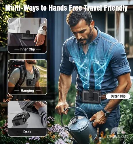 Vista 11 de chillgo Ventilador Portátil de 20000mAh, Ventiladores de Cuello y Cintura de Alta Velocidad con Motores Duales y 200% de Flujo de Aire Potente