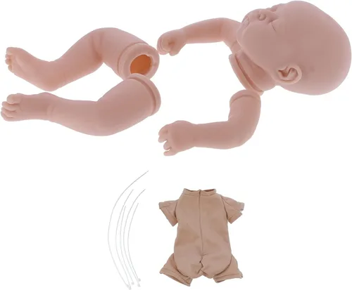 Vista 3 de Kit de 19 muñecas – Molde de muñeca bebé sin pintar con extremidades, cabeza, cuerpo de tela, ojos y accesorios