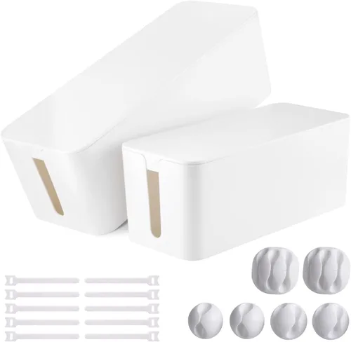 Vista 8 de Caja de organización de cables, paquete de 2 cajas organizadoras de cables grandes y medianas con 17 unidades de organización de cables, caja