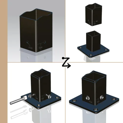 Vista 7 de Kit de brida de base de cerca de acero resistente para postes cuadrados de 1 pulgada, juego completo con 1 base, 1 cubierta entrelazada, 4 pernos