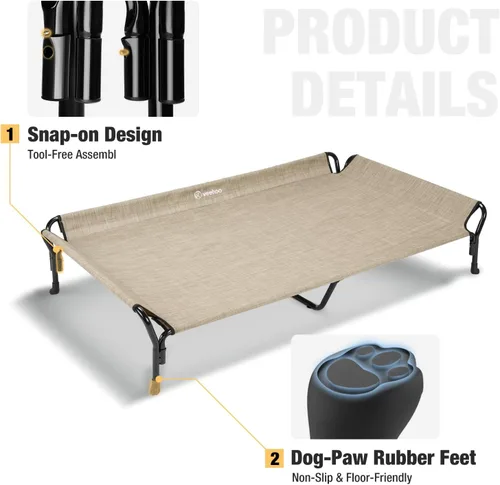 Vista 4 de Veehoo Cama elevada refrescante para perros, cuna elevada XL para mascotas con barandilla y reposacabezas inclinado, malla Teslin transpirable Negro