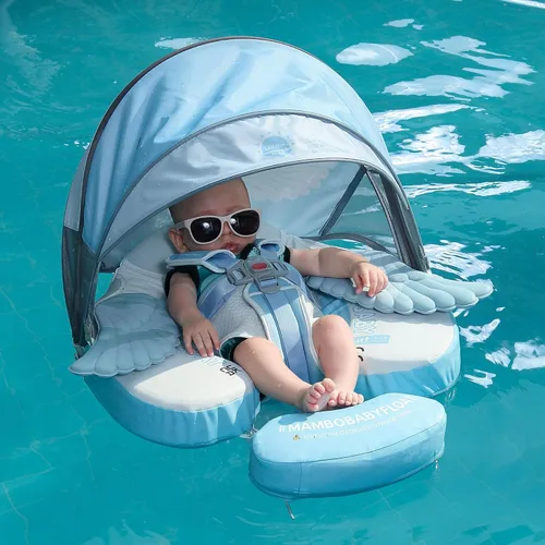 Vista 5 de Mambobaby Flotador con Cola para Bebé con Toldo, Flotador de Piscina Infantil, Entrenador de Natación para Bebés, Flotador de Agua sin Aire, Ángel
