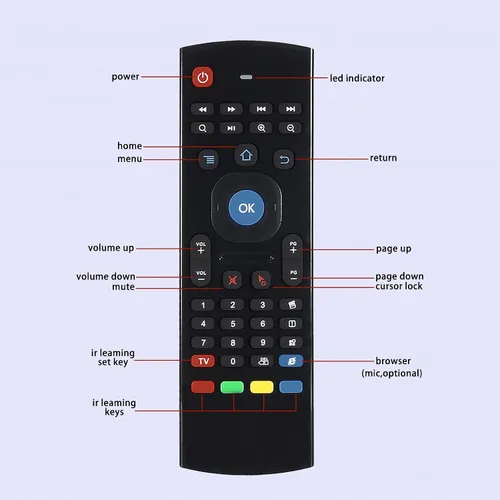 Vista 5 de Control remoto MX3 Air Mouse, 2.4G multifuncional mini teclado inalámbrico Air Mouse remoto para Android Smart TV Box, 3-Gyro y 3-Gsensor, proyector