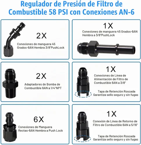 Vista 4 de Kit de adaptador de conexión de línea de inyección de combustible Htostar Racing EFI FI con filtro/regulador 58 PSI compatible con C5 Corvette