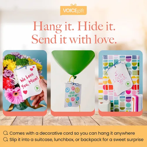 Vista 7 de VoiceGift Etiqueta: 1 paquete de etiqueta de felicitación de audio con grabadora de voz, tarjeta de regalo grabable con múltiples mensajes