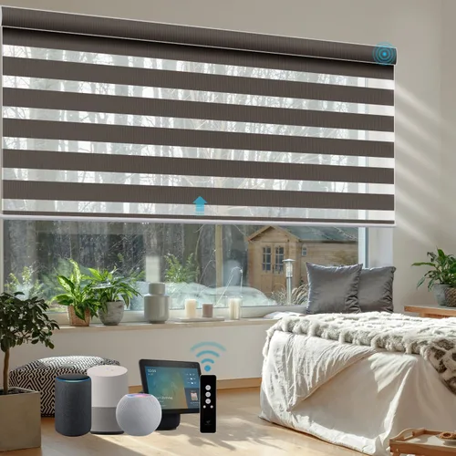 Vista 15 de SmartWings Persianas motorizadas de cebra con cenefa funcionan con Homekit Thread Alexa Z-Wave Smart de doble capa con control remoto, persiana
