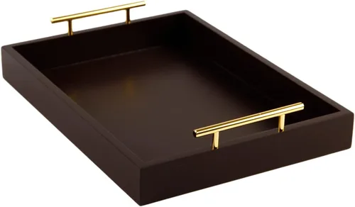 Vista 7 de JJSQYLAN Bandeja de madera para servir con asas, bandeja rectangular de desayuno para mesa de café, bandeja otomana decorativa de 16 x 12 pulgadas
