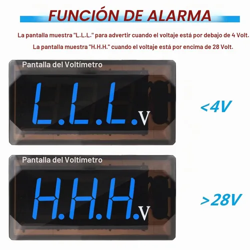 Vista 4 de 2 Piezas de Voltímetro Digital para Coche DC 4 a 28V, Medidor de Voltaje 12V, Medidor de Audio para Coche, Pantalla LED, Voltímetro de Voltaje