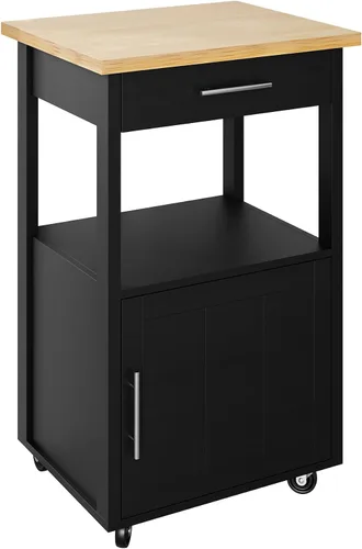 Vista 7 de Shintenchi - Carrito de isla de cocina con almacenamiento, mesa rodante Negro-22 pulgadas