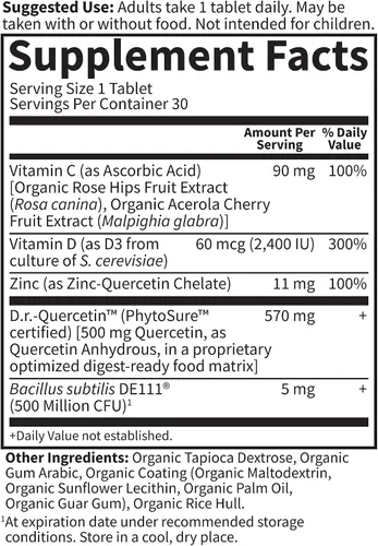 Vista 5 de Garden of Life Suplemento de apoyo al sistema inmunológico de quercetina una vez al día con vitamina C, D y probióticos, formulado por Dr. - Salud