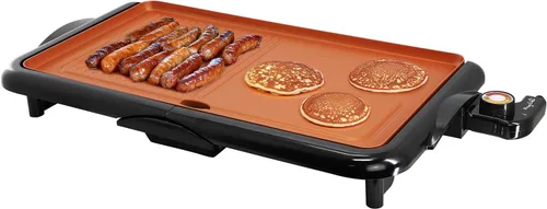 Vista 11 de MegaChef Parrilla eléctrica con revestimiento antiadherente de cobre, control de temperatura ajustable y bandeja de goteo, versátil electrodoméstico