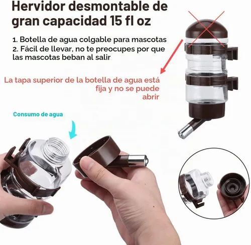 Vista 4 de Dispensador de agua para perreras, sin goteo, contenedor de botella de agua ABS sin BPA 16oz para animales pequeños