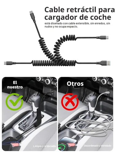 Vista 2 de Quickeep Cable Carplay para automóvil de 3 pies en espiral USB A a USB C, cable de carga rápida para iPhone 16/15/Plus/Pro Max/MacBook Pro, cable