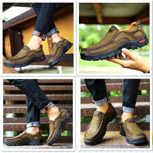 Vista 8 de Zapatos informales sin cordones para hombre, mocasines de piel cómodos para caminar.