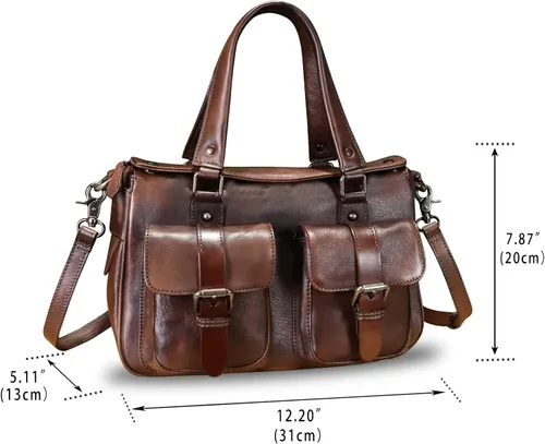 Vista 4 de Bolso de cuero genuino para mujer, estilo retro, hecho a mano, con asa superior, bolso de hombro, bolso cruzado de diseñador
