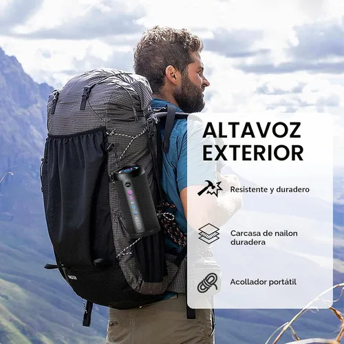 Vista 6 de Altavoz Bluetooth portátil, altavoz Bluetooth 5.4, altavoz dual de 30 W, canal 2.0, graves profundos, tiempo de reproducción de 30 horas, luces RGB