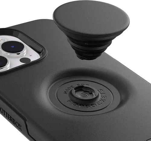Vista 4 de OtterBox Funda para iPhone 14 Pro (solamente) Otter + Pop Symmetry Series - Negro, PopSockets PopGrip integrado, delgado, apto para bolsillo, bordes