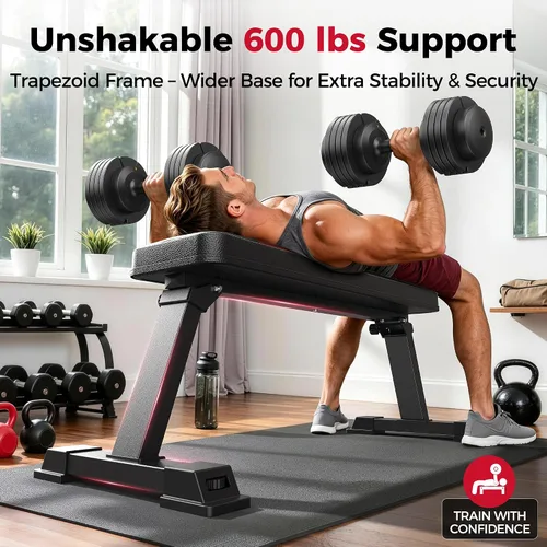Vista 3 de FLYBIRD Foldable Flat Weight Bench for Home Gym, 600/1000 lbs Capacity with Dual Locking for Strength Training, Easy Setup & Storage for Small