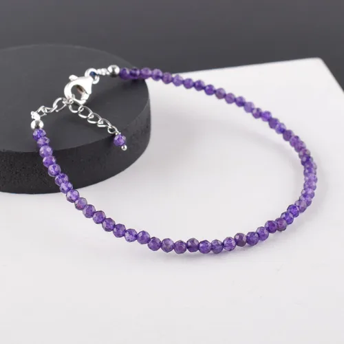 Vista 5 de InfinityGemsArt Natural Stone Beads Dainty Bracelet Jewelry for Women, Crystals and Gemstones Birthstone 925 Sterling Silver Chain 8 inch Gifts For