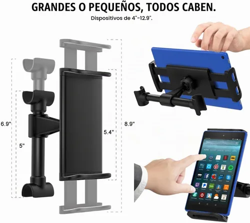 Vista 6 de MoKo Soporte para reposacabezas para teléfono/tableta, soporte ajustable para tableta para dispositivos de 4 a 12.9 pulgadas, compatible con iPhone