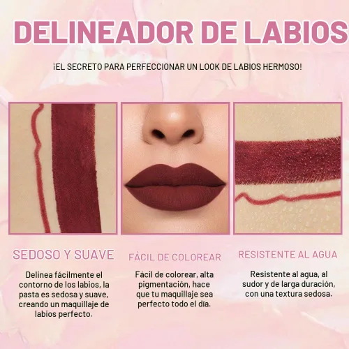Vista 3 de evpct 1Pcs Kit de delineador de labios y lápiz labial rojo oscuro profundo para mujer, kit de labios mate con delineador de labios, manchas de 1
