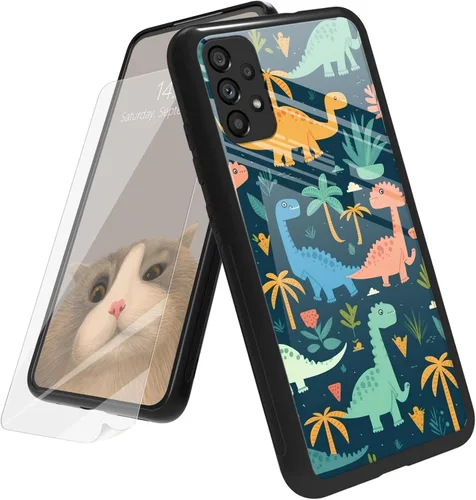 Vista 153 de Funda para Samsung Galaxy A12 5G con protector de pantalla, parte trasera de vidrio templado + TPU de silicona suave que absorbe los golpes
