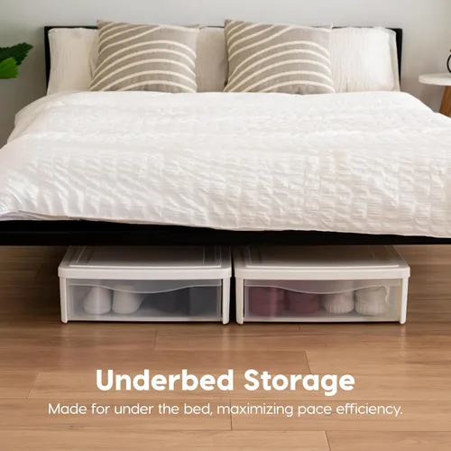 Vista 6 de IRIS USA 22 Qt Almacenamiento bajo la cama, organizador apilable de plástico con cajón deslizante, paquete de 2 unidades, multiusos para ropa