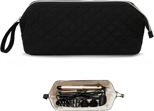 Vista 19 de Stratalife Bolsa de viaje acolchada para herramientas para el cabello con paño de pulido compatible con Dyson Airwrap Shark Flex Style, Arco negro