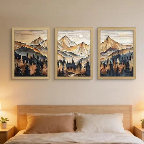 Vista 7 de Lienzo enmarcado con vista de montaña en 3D, arte de pared, paisaje al óleo, póster de naturaleza, galería, lienzo enmarcado, arte de bosque