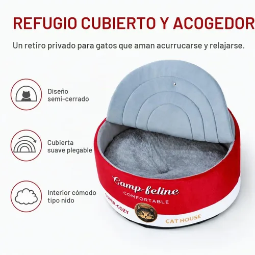 Vista 2 de PECHVINO Cama para gatos en forma de lata con funda de privacidad, cómodo cojín para gatos y perros pequeños