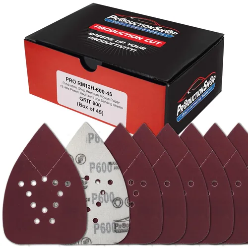 Vista 4 de ProductionShop Hojas de papel de lija premium para lijadora de detalle con patrón de ratón de 12 agujeros, paquete variado de 50 discos, granos 40